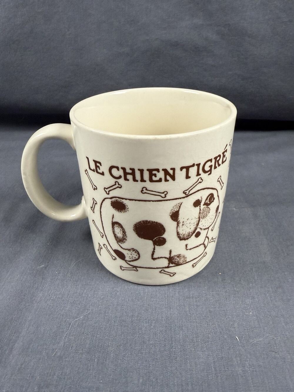 Vintage TAYLOR & NG Coffee Mug Cup Le Chien Tigre Dog Bones 1978 Japan